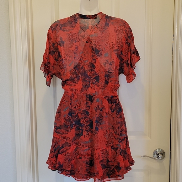IRO "Kizz" Red and Blue Floral Chiffon Dress - 34 - Picture 4 of 8